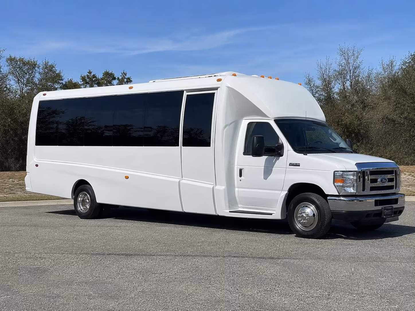 Group beside a Mercedes Sprinter limo in McKinney