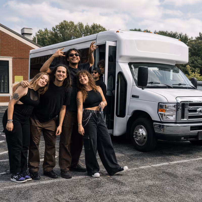 Black Mercedes Sprinter van staged for an McKinney Concert Transportation group