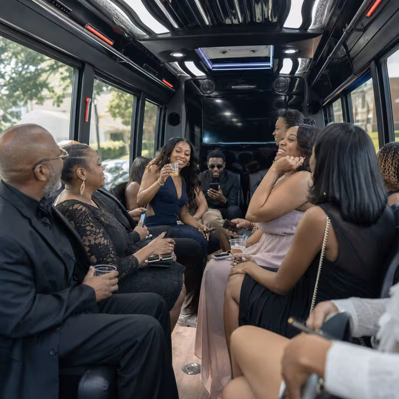 Black Mercedes Sprinter van staged for an McKinney Private Event Transportation group
