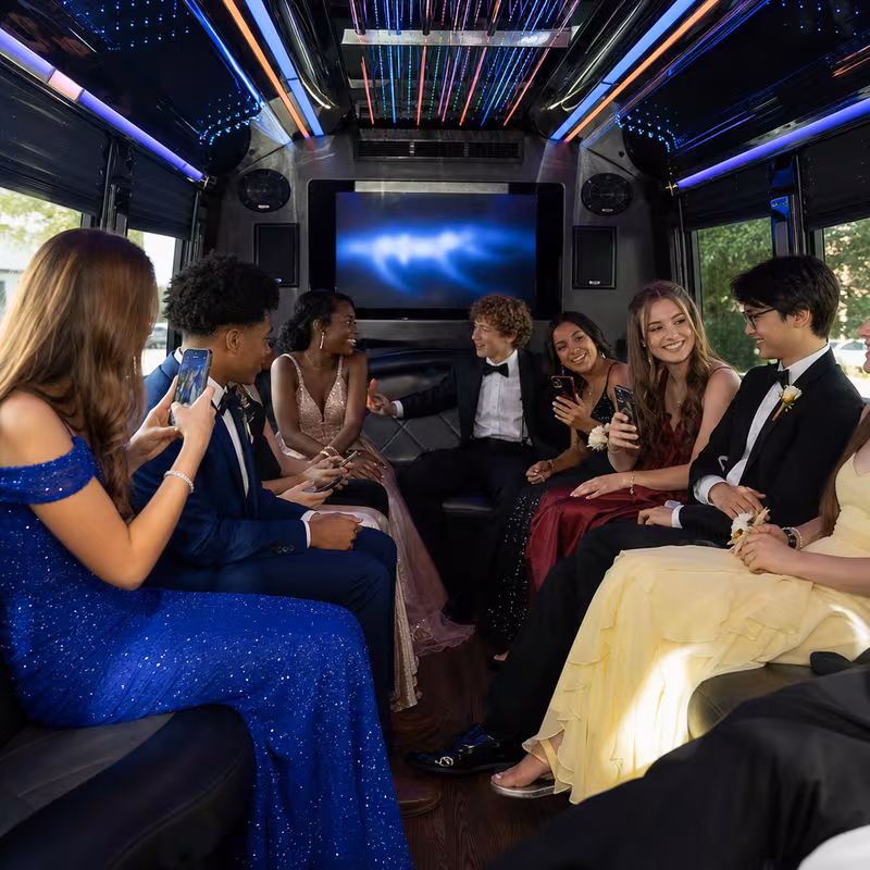 Black Mercedes Sprinter van staged for an McKinney Prom & Homecoming Transportation group