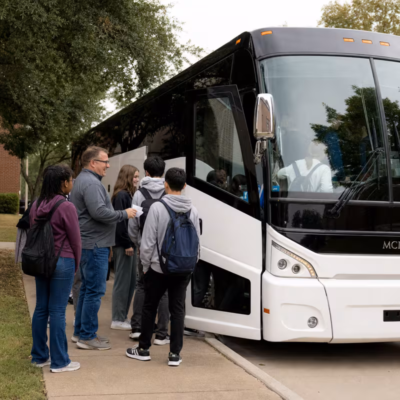 Black Mercedes Sprinter van staged for an McKinney School Transportation group