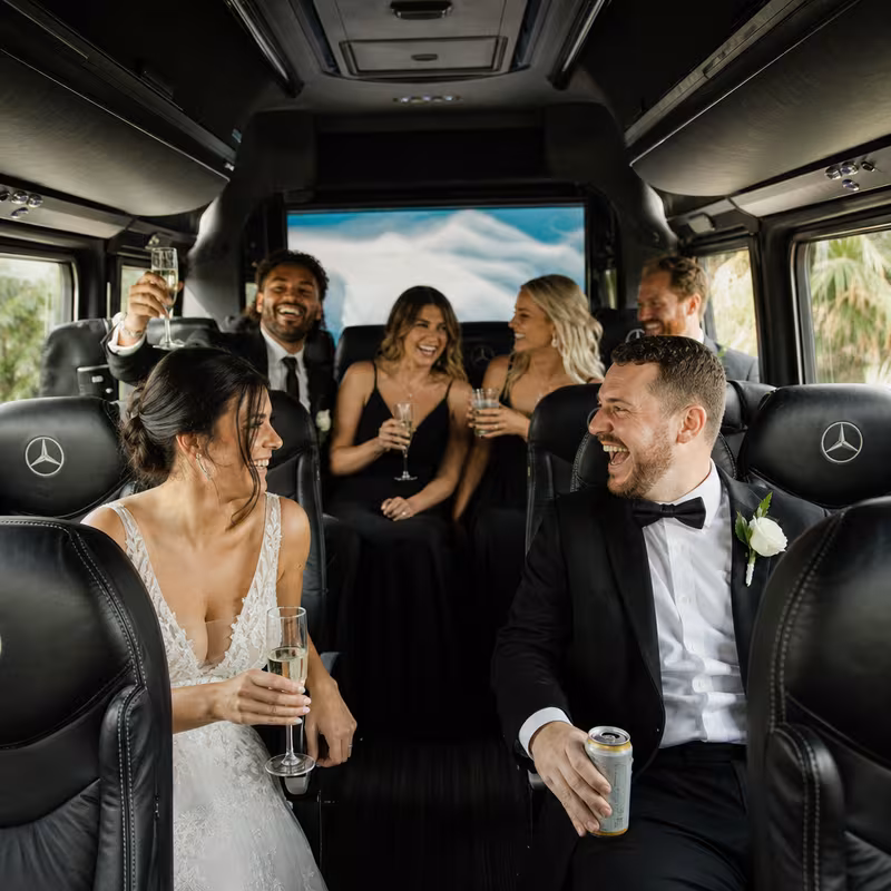 Black Mercedes Sprinter van staged for an McKinney Wedding Transportation group
