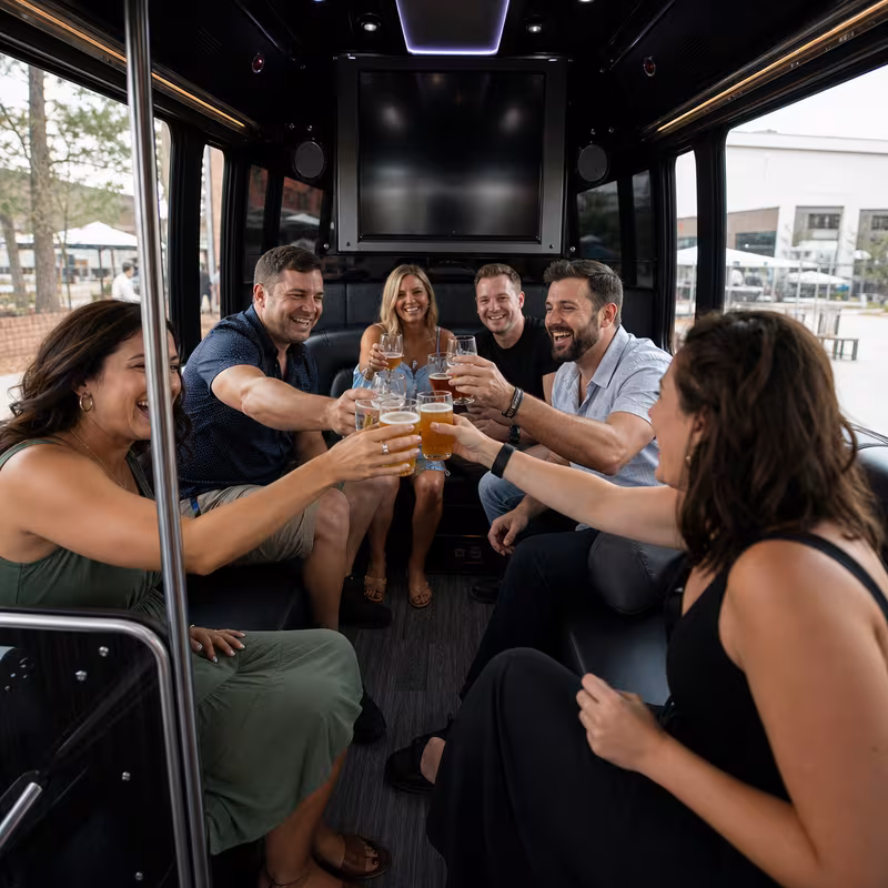 Black Mercedes Sprinter van staged for an McKinney Winery & Brewery Tour Transportation group